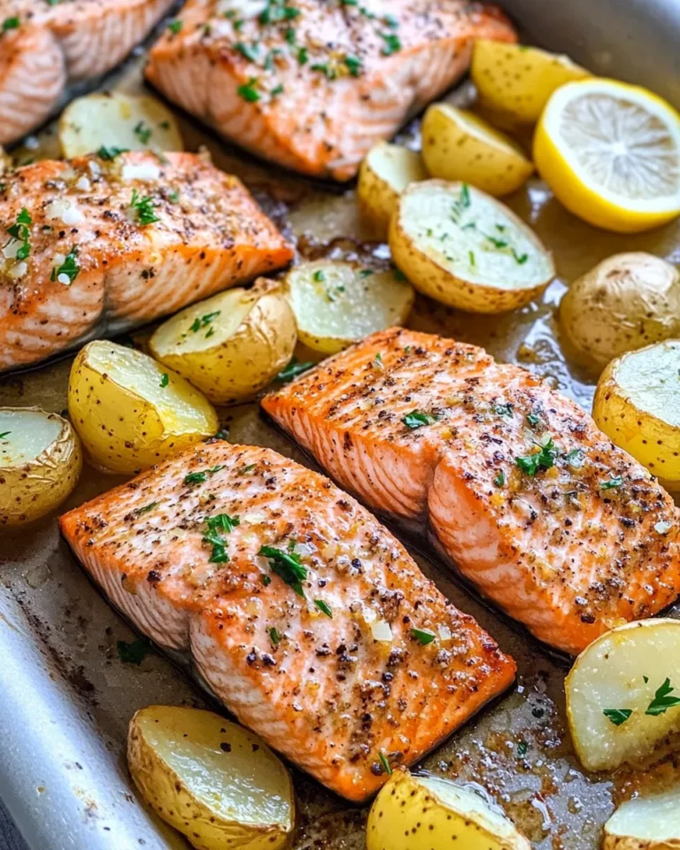 Homemade Baked Lemon Parmesan Salmon with Crispy Potatoes photo