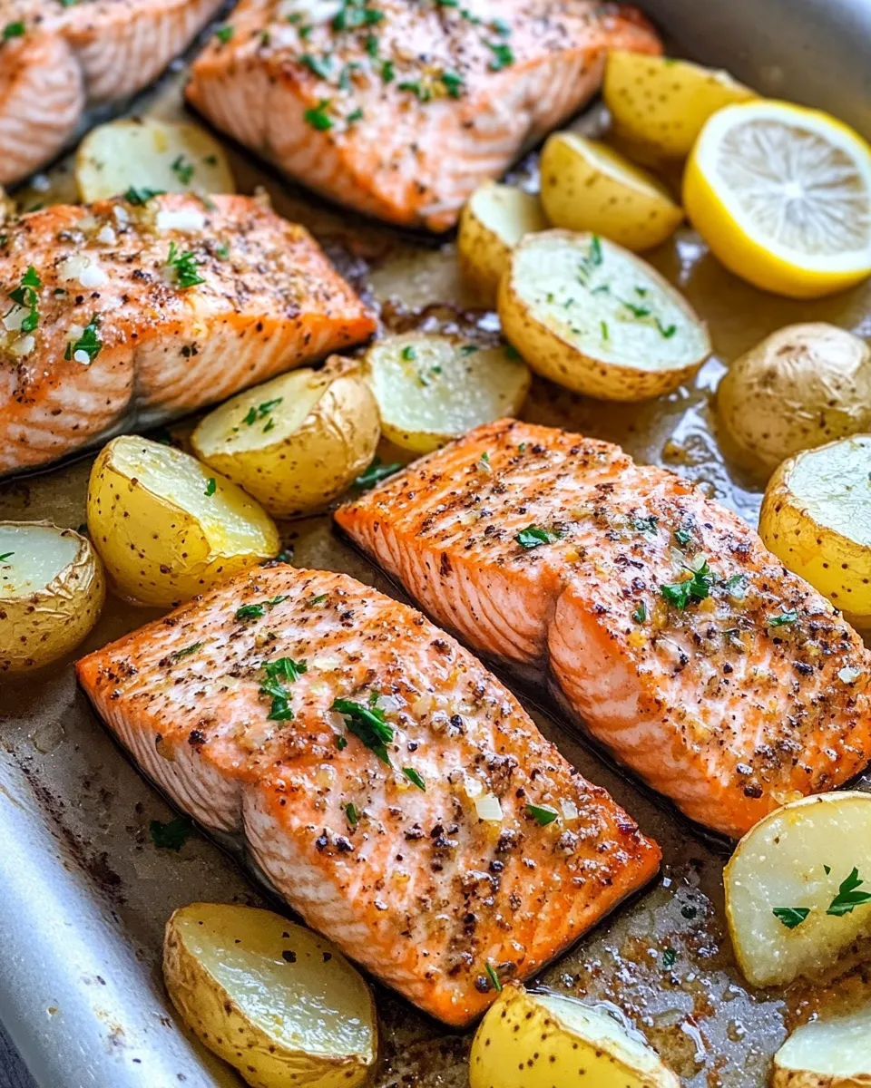 Homemade Baked Lemon Parmesan Salmon with Crispy Potatoes photo