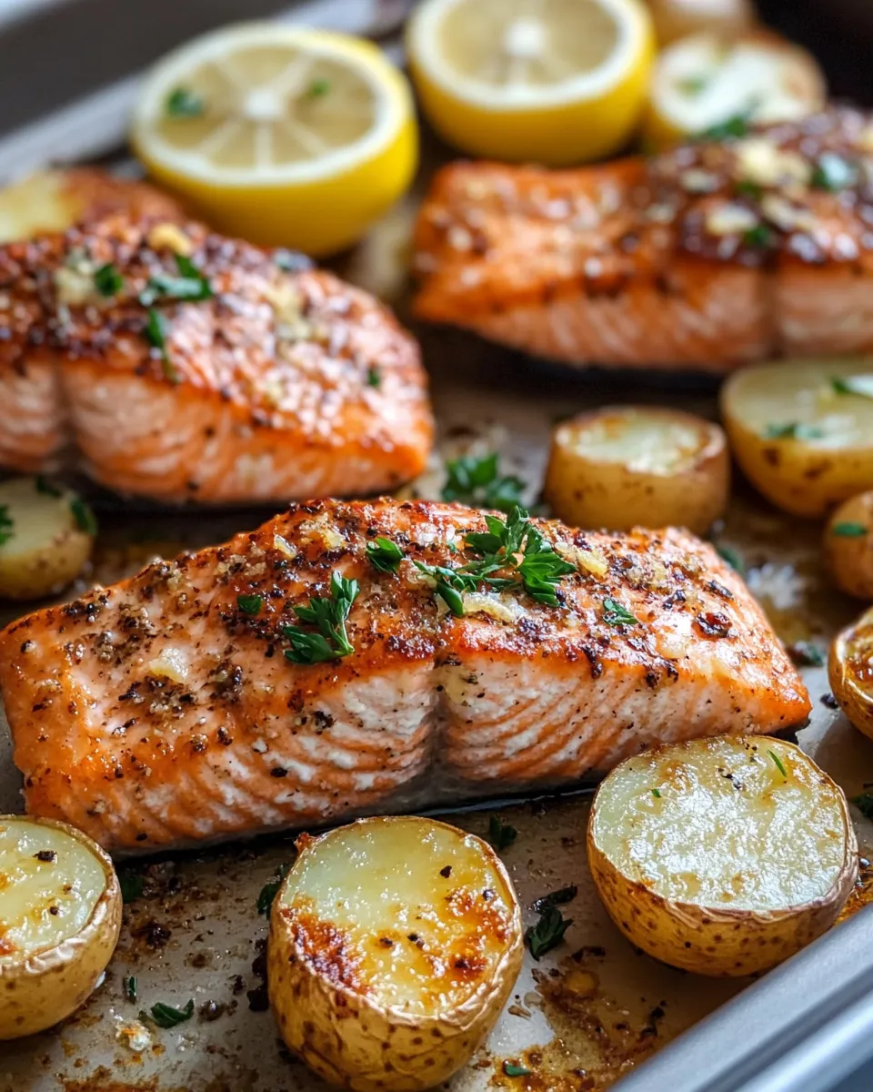 Classic Baked Lemon Parmesan Salmon with Crispy Potatoes image