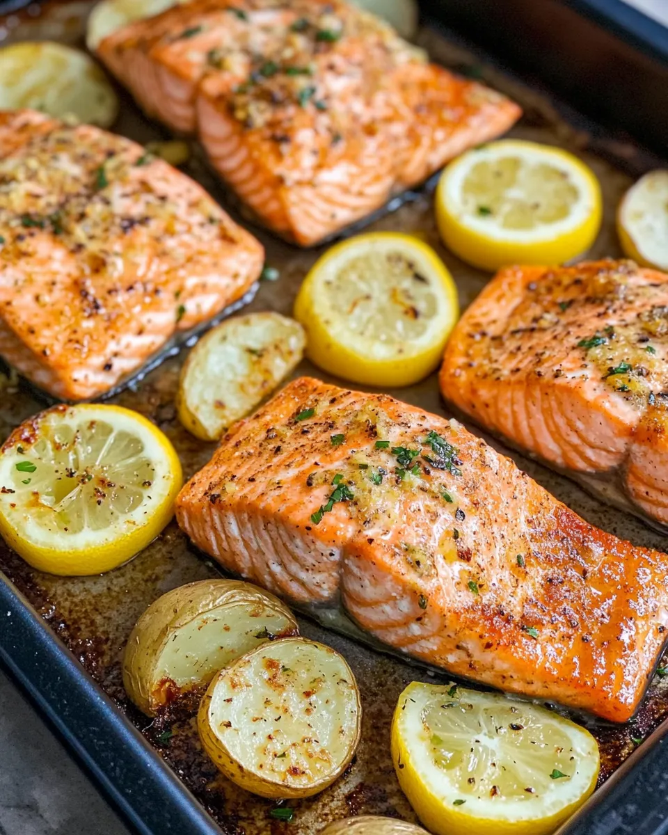 Easy Baked Lemon Parmesan Salmon with Crispy Potatoes recipe image