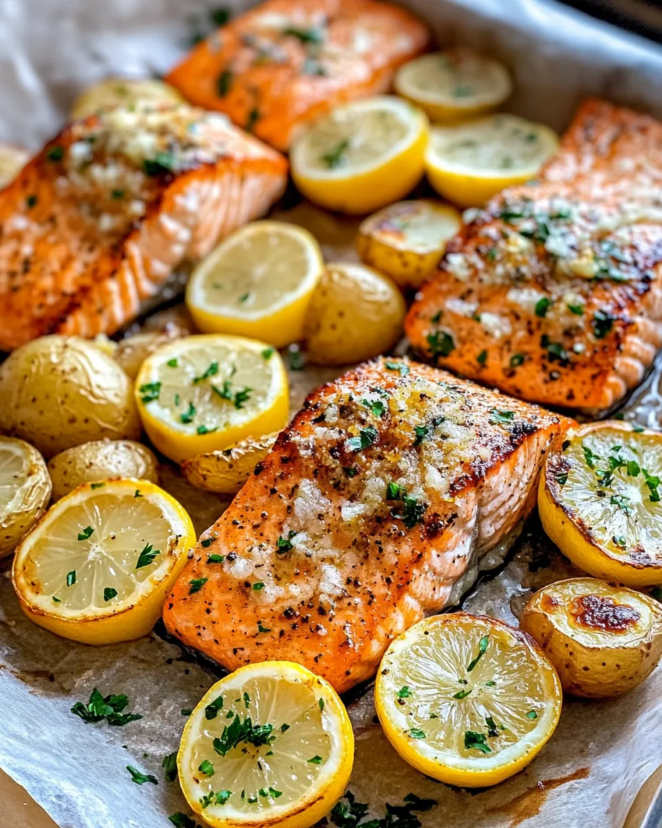 Delicious Baked Lemon Parmesan Salmon with Crispy Potatoes dish photo