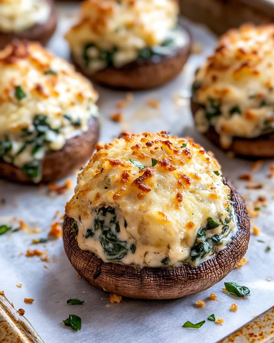 Easy Baked Spinach & Artichoke Dip Stuffed Mushrooms recipe photo