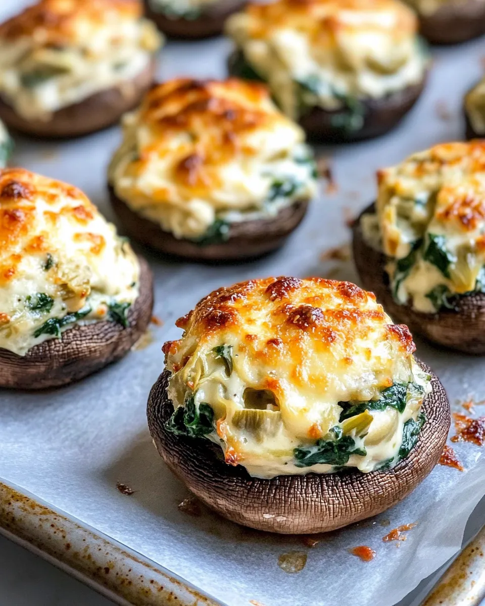Delicious Baked Spinach & Artichoke Dip Stuffed Mushrooms dish photo