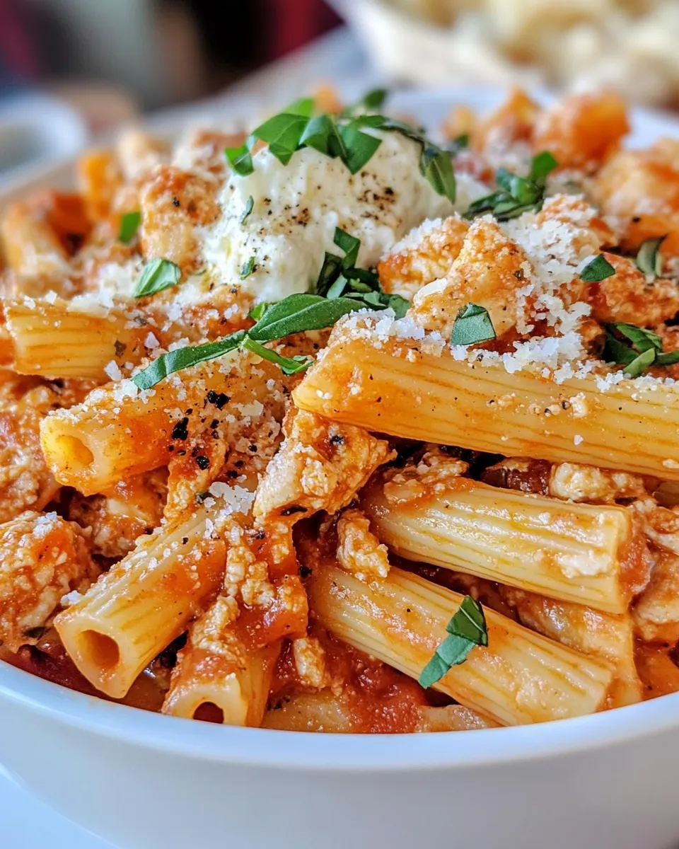 Easy Baked Three-Cheese Chicken Ziti food shot