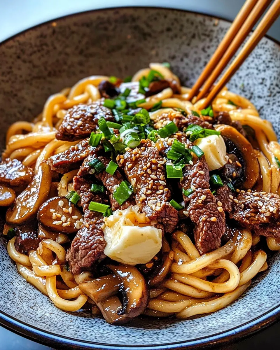 Classic Beef Mushroom Udon with Garlic Butter dish photo