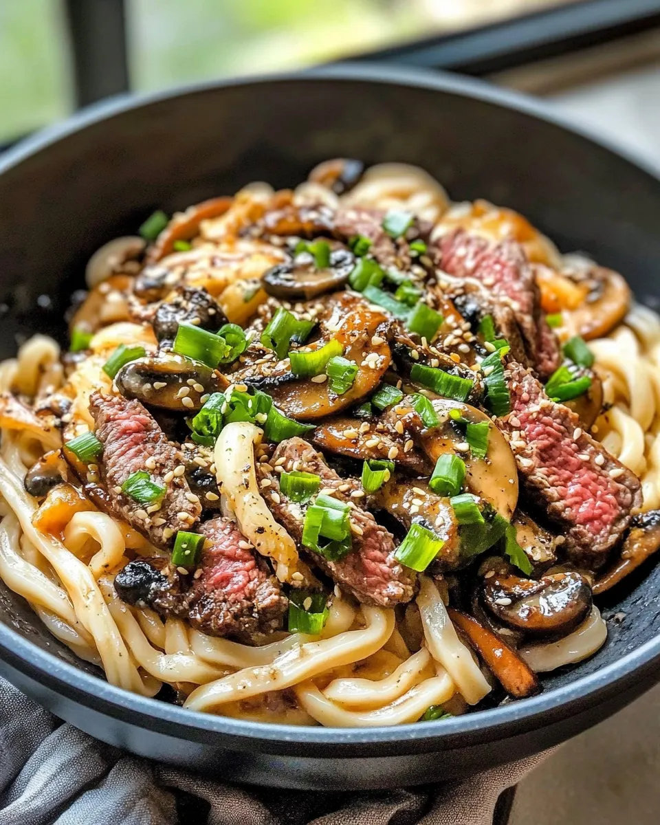 Easy Beef Mushroom Udon with Garlic Butter food shot