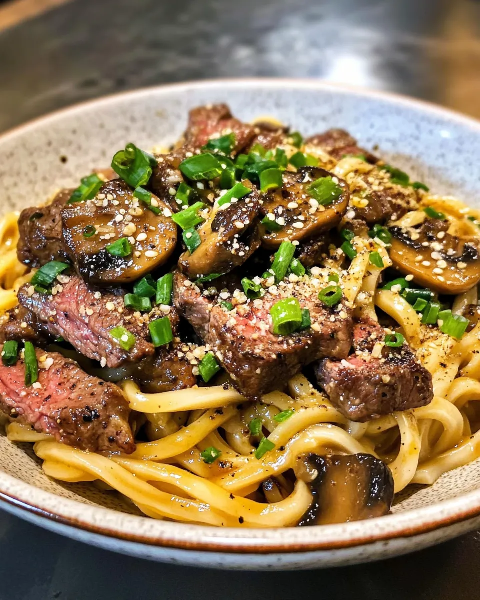 Delicious Beef Mushroom Udon with Garlic Butter image