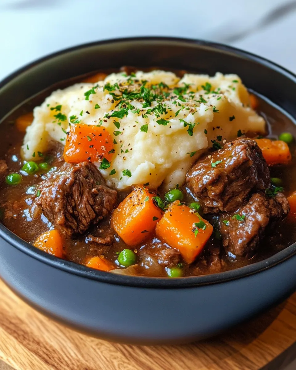 Easy Beef Stew with Garlic Mashed Potato Top recipe photo