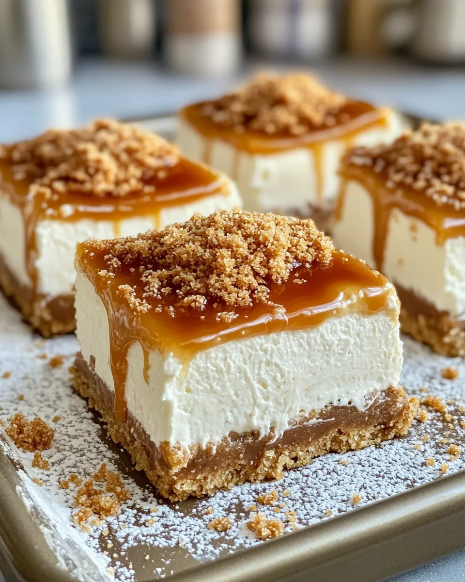 Tasty Biscoff Caramel Cheesecake Squares (No Bake) plate image