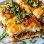 Homemade Cheeseburger Biscuit Bake with Special Sauce Drizzle photo