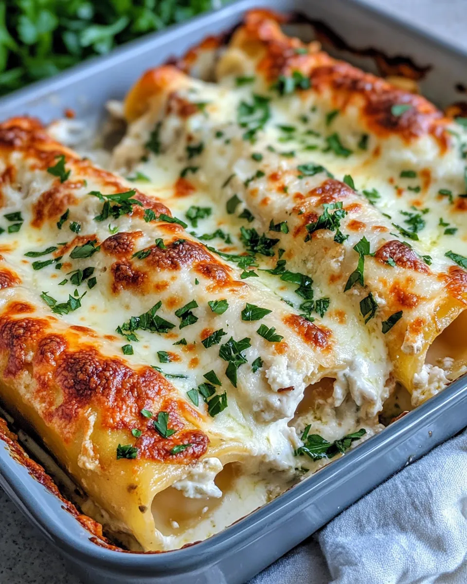 Classic Chicken Alfredo Stuffed Manicotti dish photo