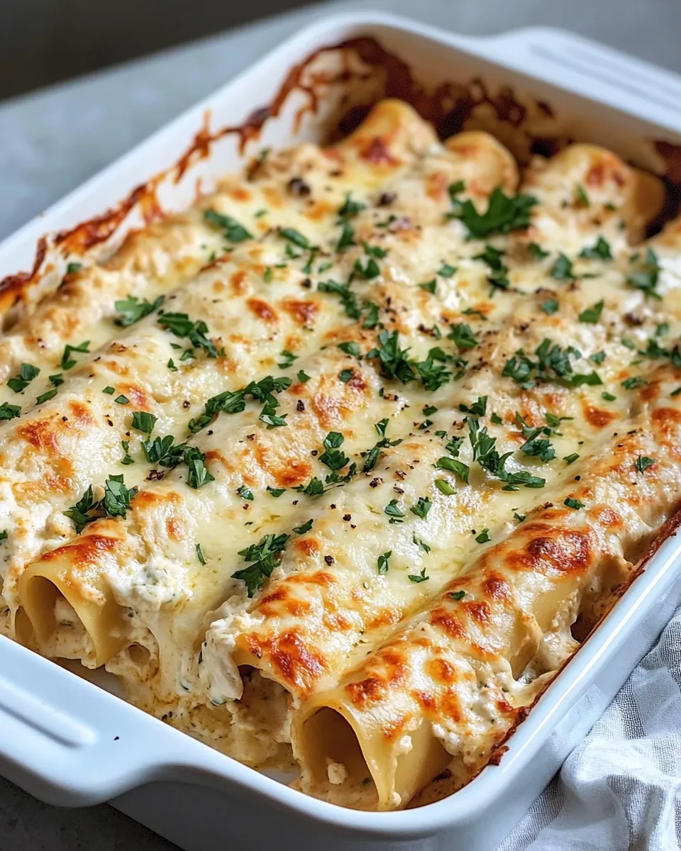 Easy Chicken Alfredo Stuffed Manicotti food shot
