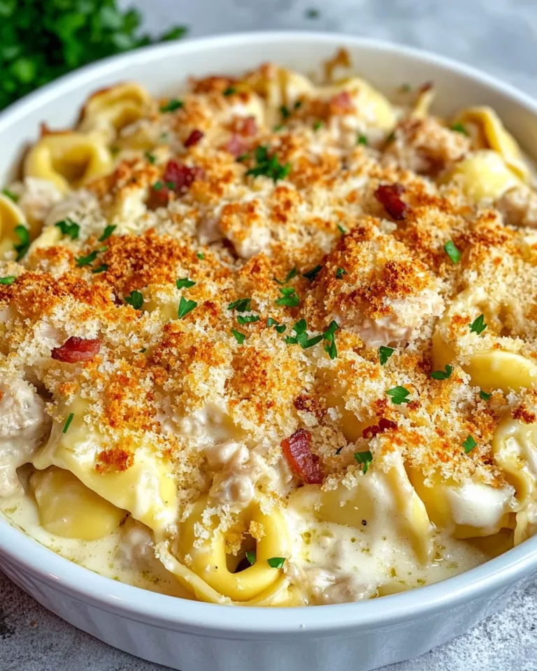 Homemade Chicken Alfredo Tortellini Bake with Garlic Crumbs recipe photo