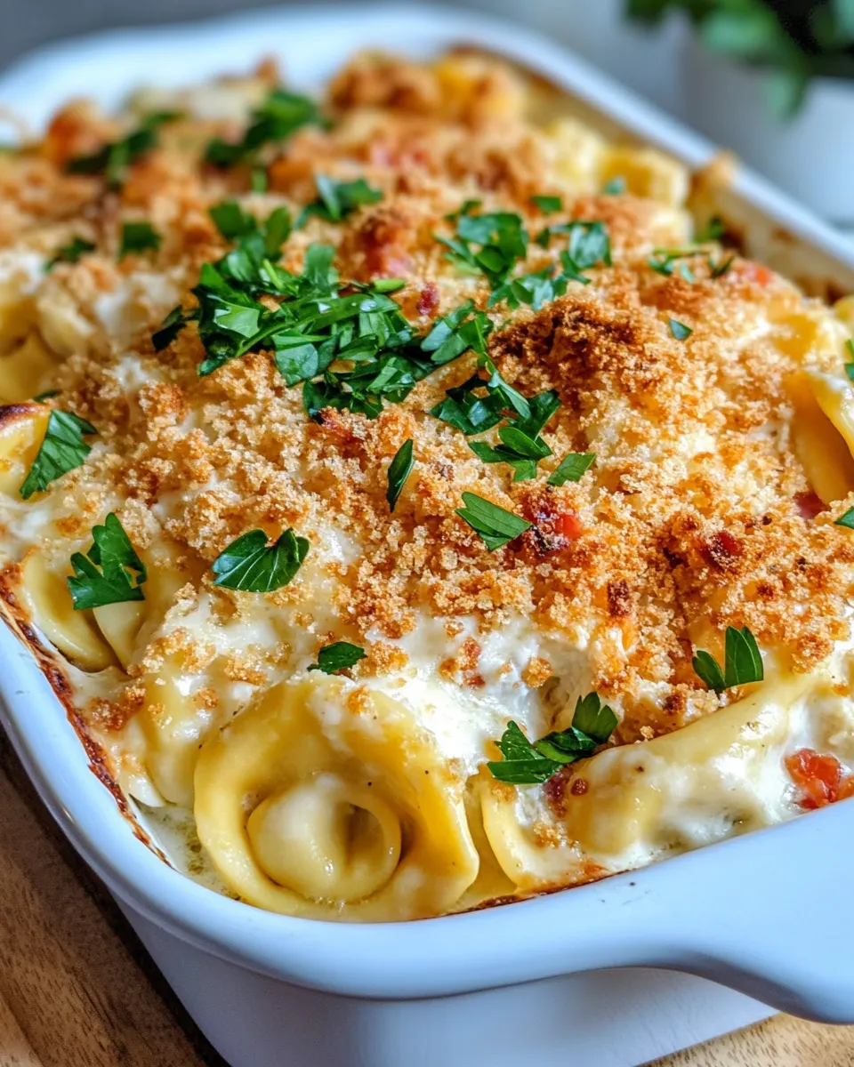 Classic Chicken Alfredo Tortellini Bake with Garlic Crumbs dish photo