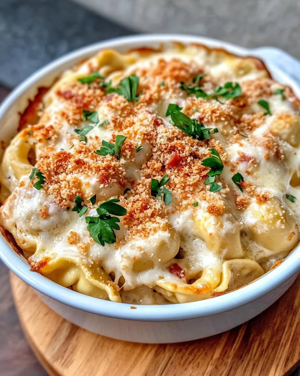 Delicious Chicken Alfredo Tortellini Bake with Garlic Crumbs image