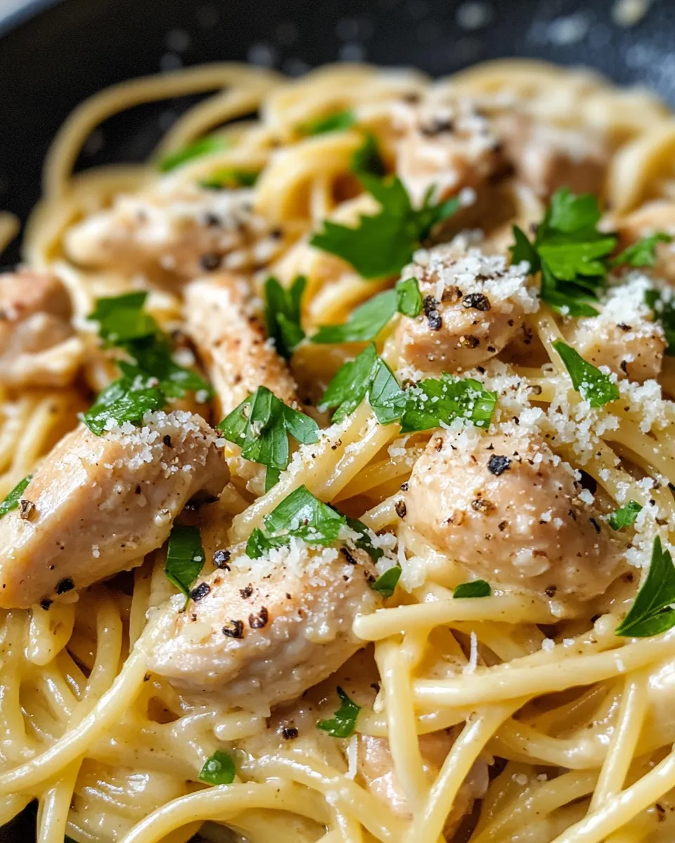 Classic Chicken Carbonara-Style (No Bacon) Spaghetti dish photo