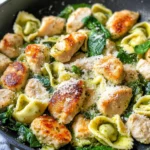 Homemade Chicken Pesto Spinach Tortellini Skillet photo