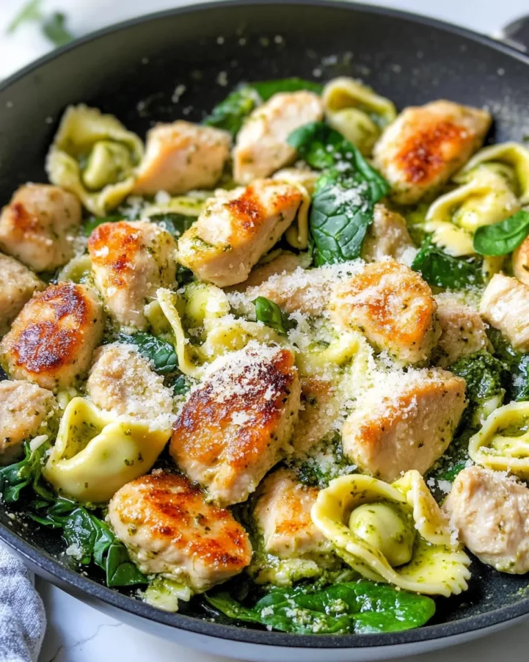 Homemade Chicken Pesto Spinach Tortellini Skillet photo