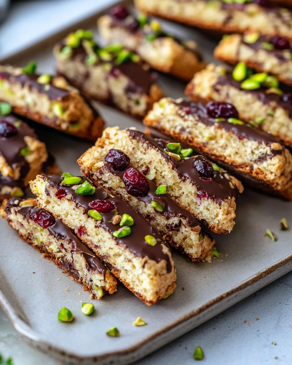 Classic Chocolate-Dipped Cranberry Pistachio Biscotti image