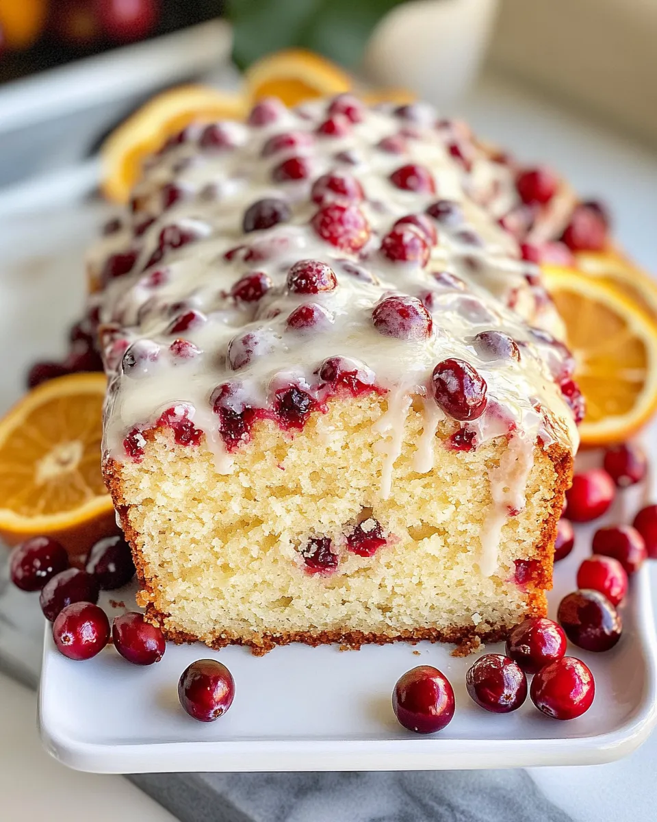 Homemade Cranberry Orange Pound Cake with Vanilla Glaze photo