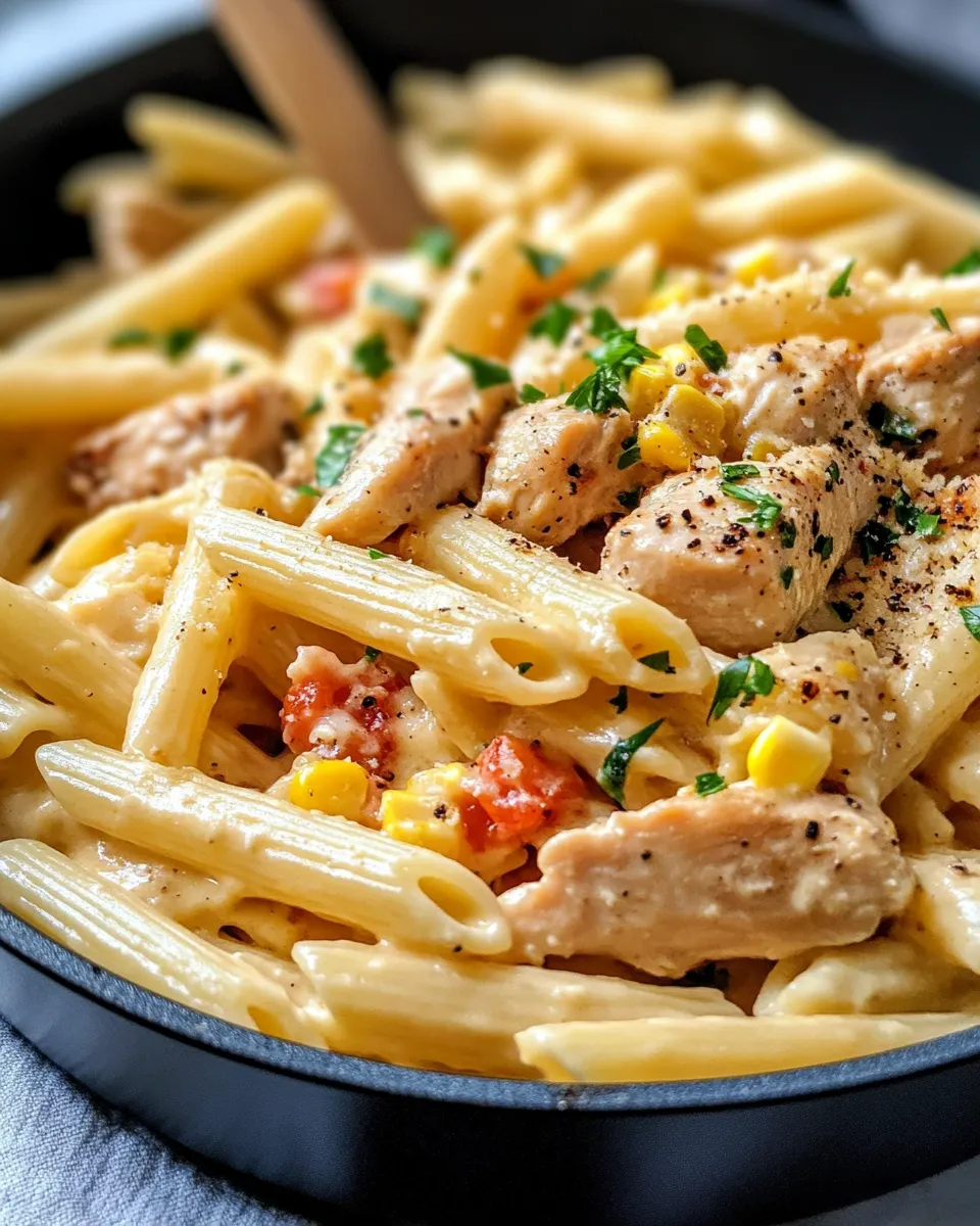 Easy Creamy Cajun Chicken & Corn Pasta food shot