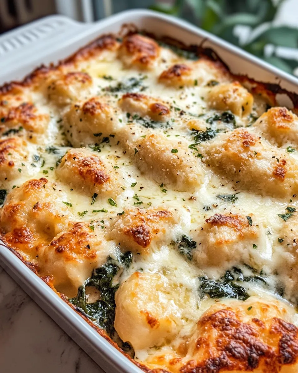 Delicious Creamy Chicken Gnocchi Bake with Spinach plate image