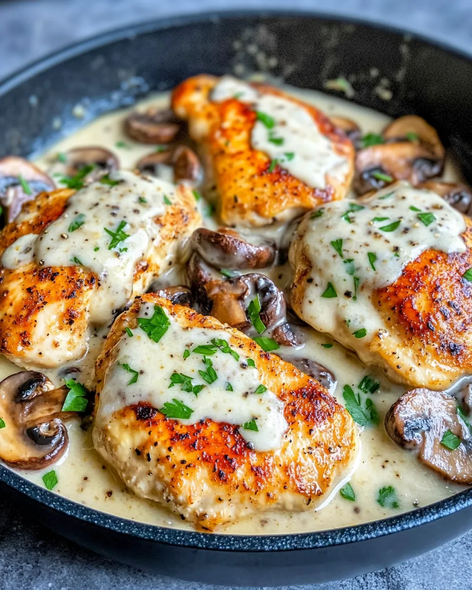 Classic Creamy Garlic Parmesan Chicken & Mushrooms food shot