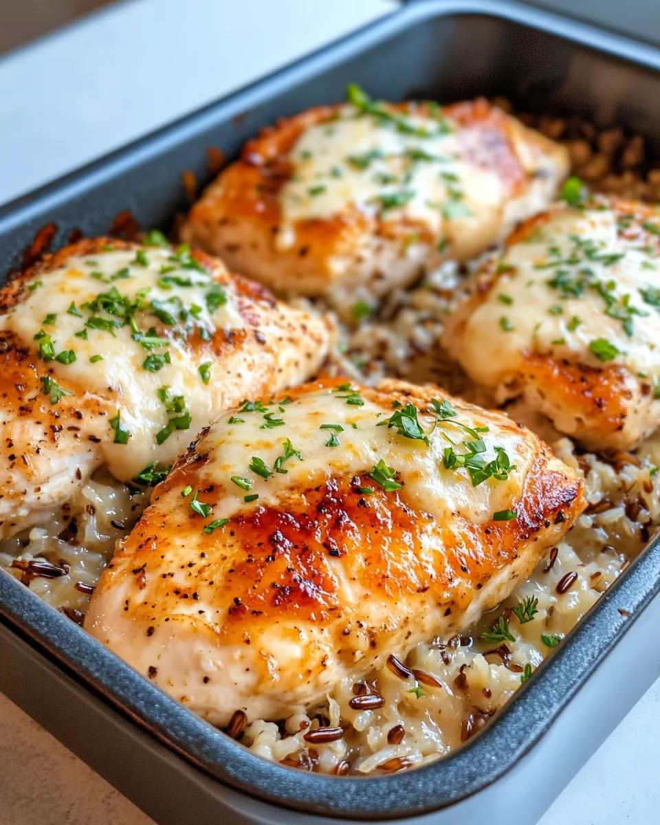 Easy Creamy Herb Chicken & Wild Rice Bake food shot