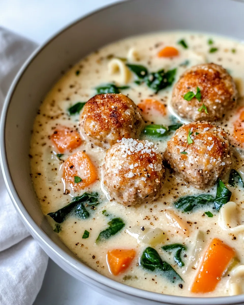 Homemade Creamy Italian Wedding Soup with Turkey Meatballs recipe photo