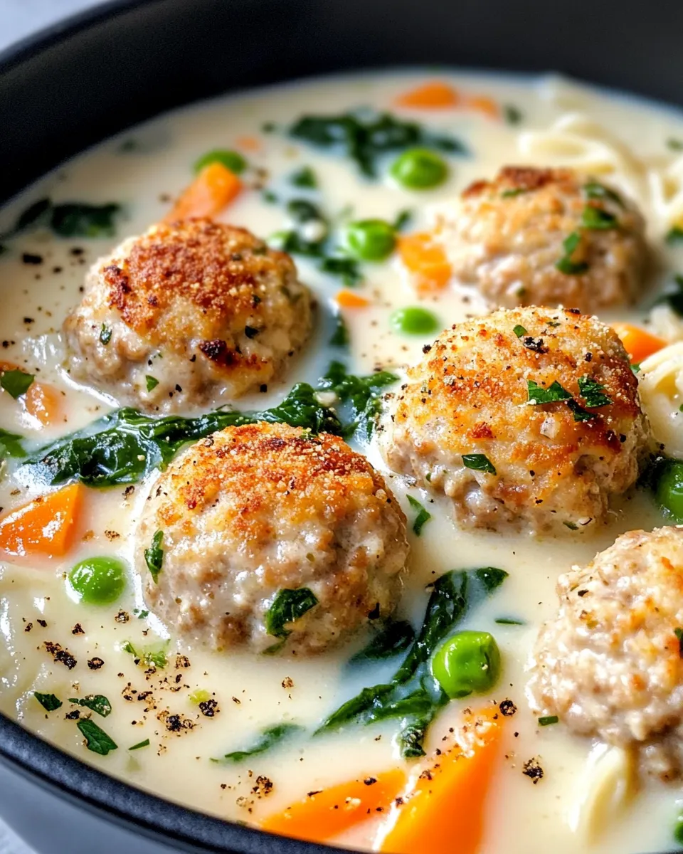Delicious Creamy Italian Wedding Soup with Turkey Meatballs plate image