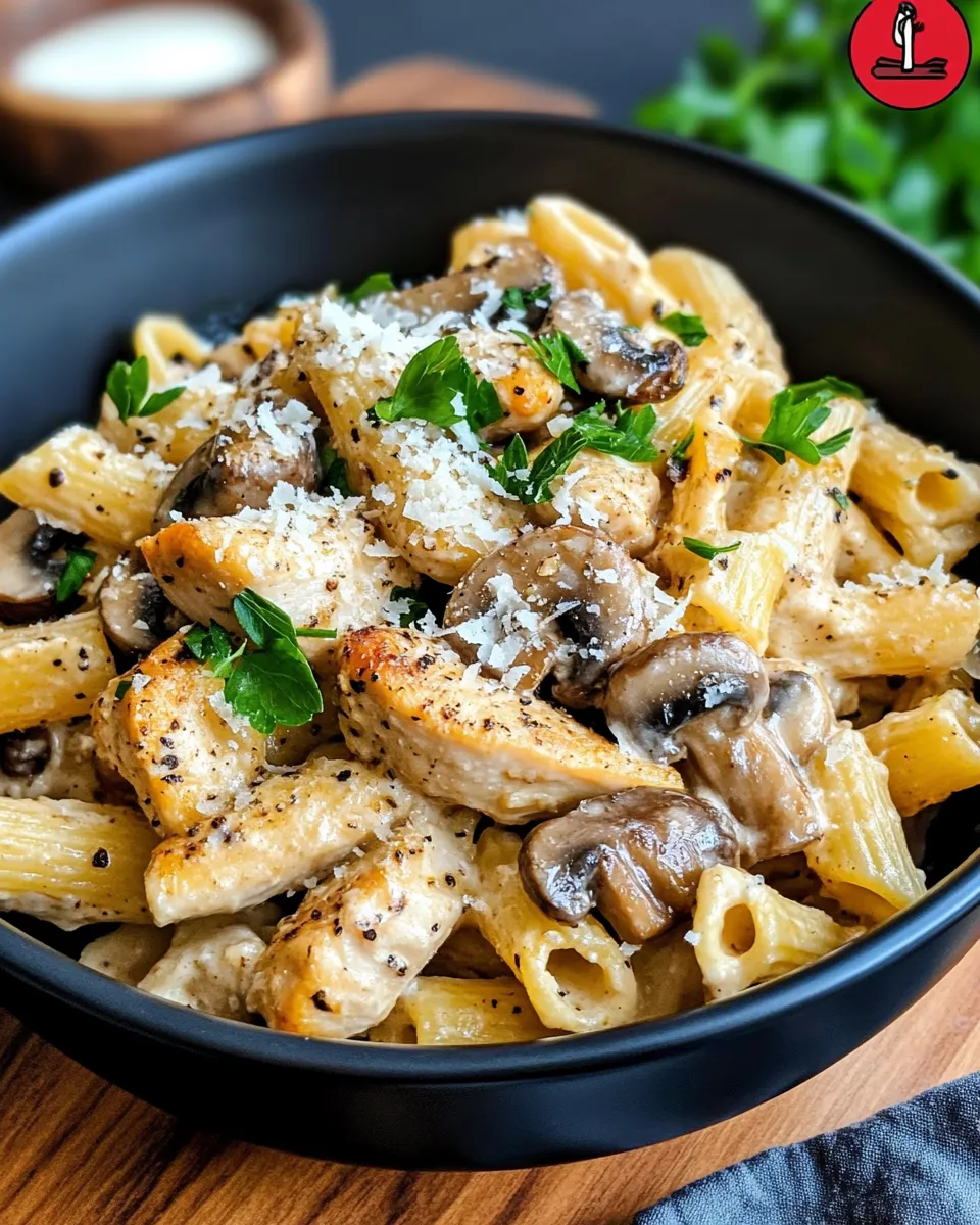 Classic Creamy Mushroom Chicken Cavatappi dish photo