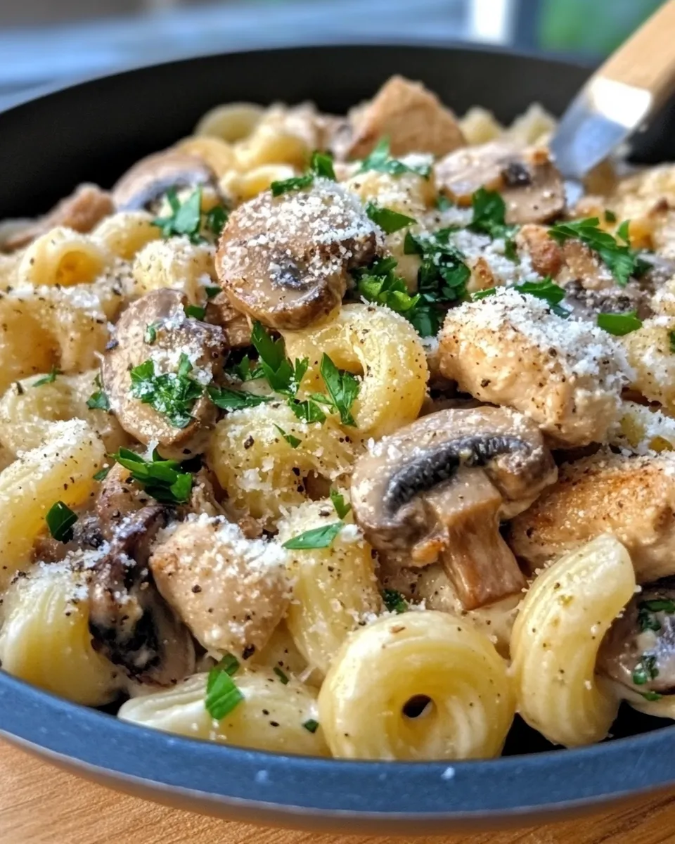 Easy Creamy Mushroom Chicken Cavatappi food shot
