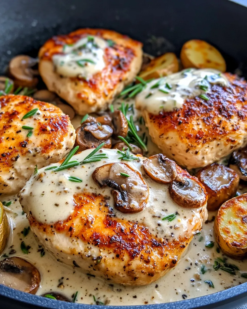 Classic Creamy Mushroom Chicken with Rosemary Potatoes dish photo