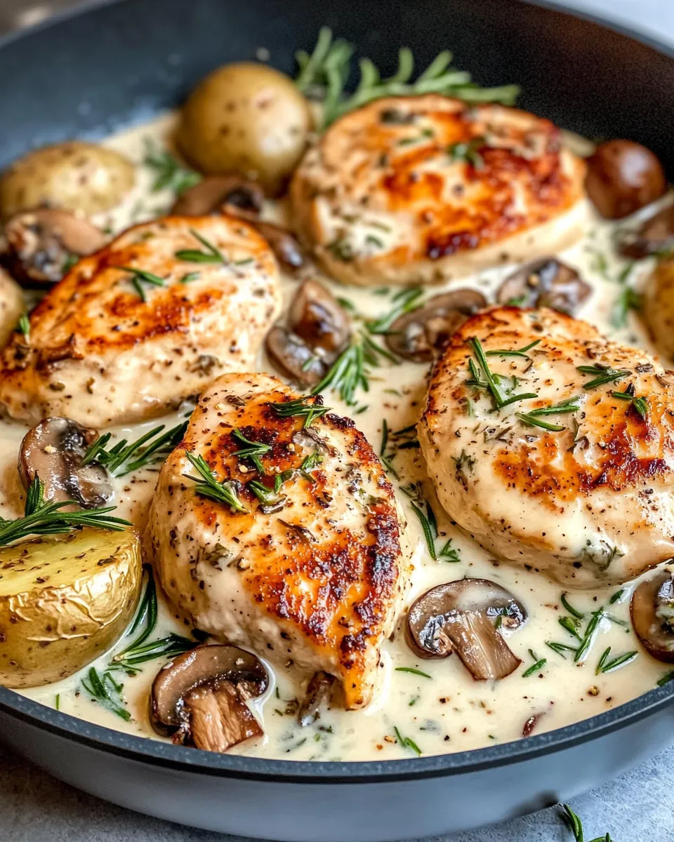 Easy Creamy Mushroom Chicken with Rosemary Potatoes food shot