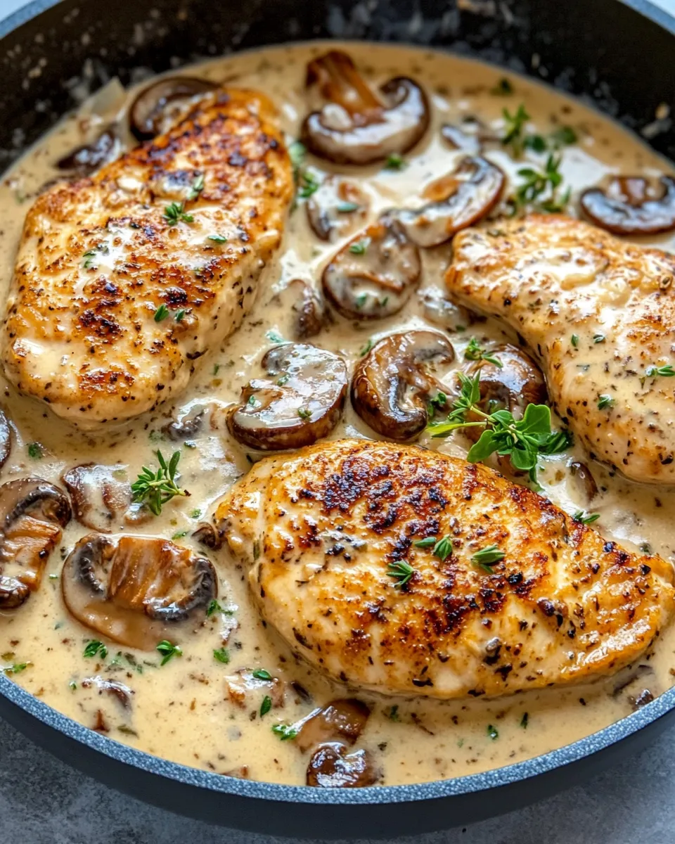 Easy Creamy Mushroom & Thyme Chicken Skillet food shot
