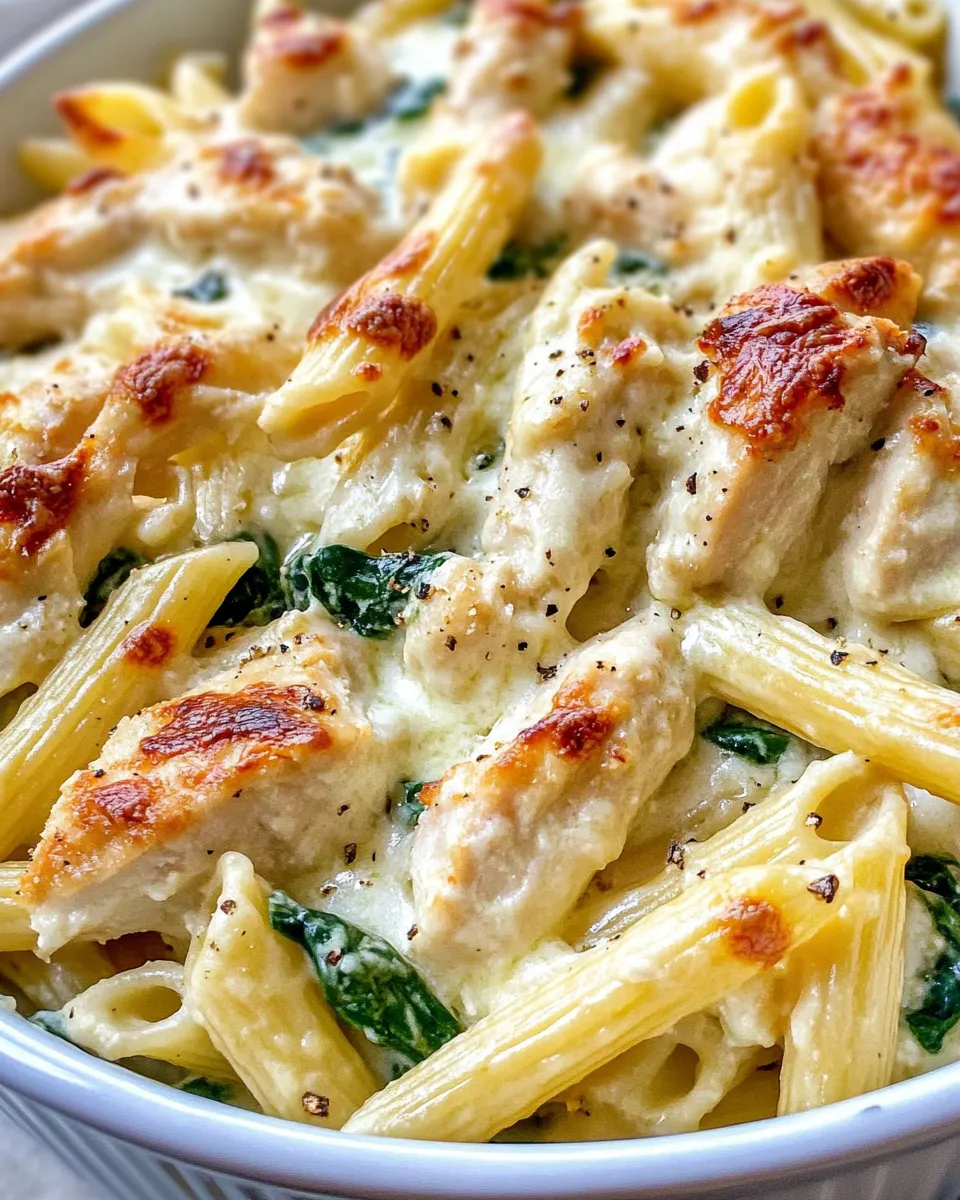 Delicious Creamy Spinach Artichoke Chicken Pasta Bake dish photo