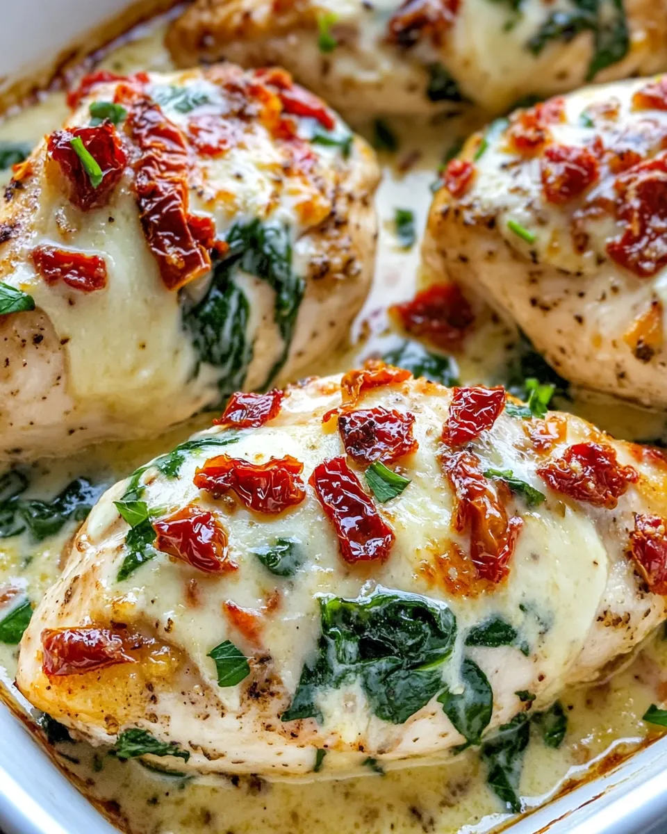 Easy Creamy Spinach & Sun-Dried Tomato Chicken Bake food shot