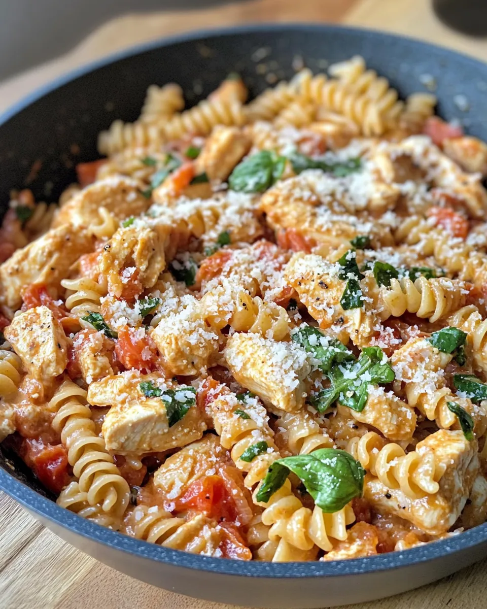 Easy Creamy Tomato Basil Chicken Rotini food shot