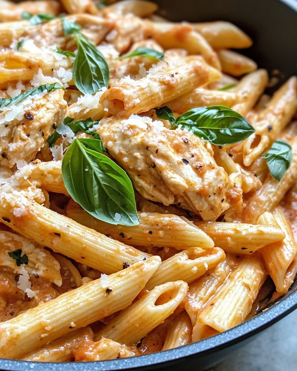 Easy Creamy Tomato Vodka Chicken Pasta food shot