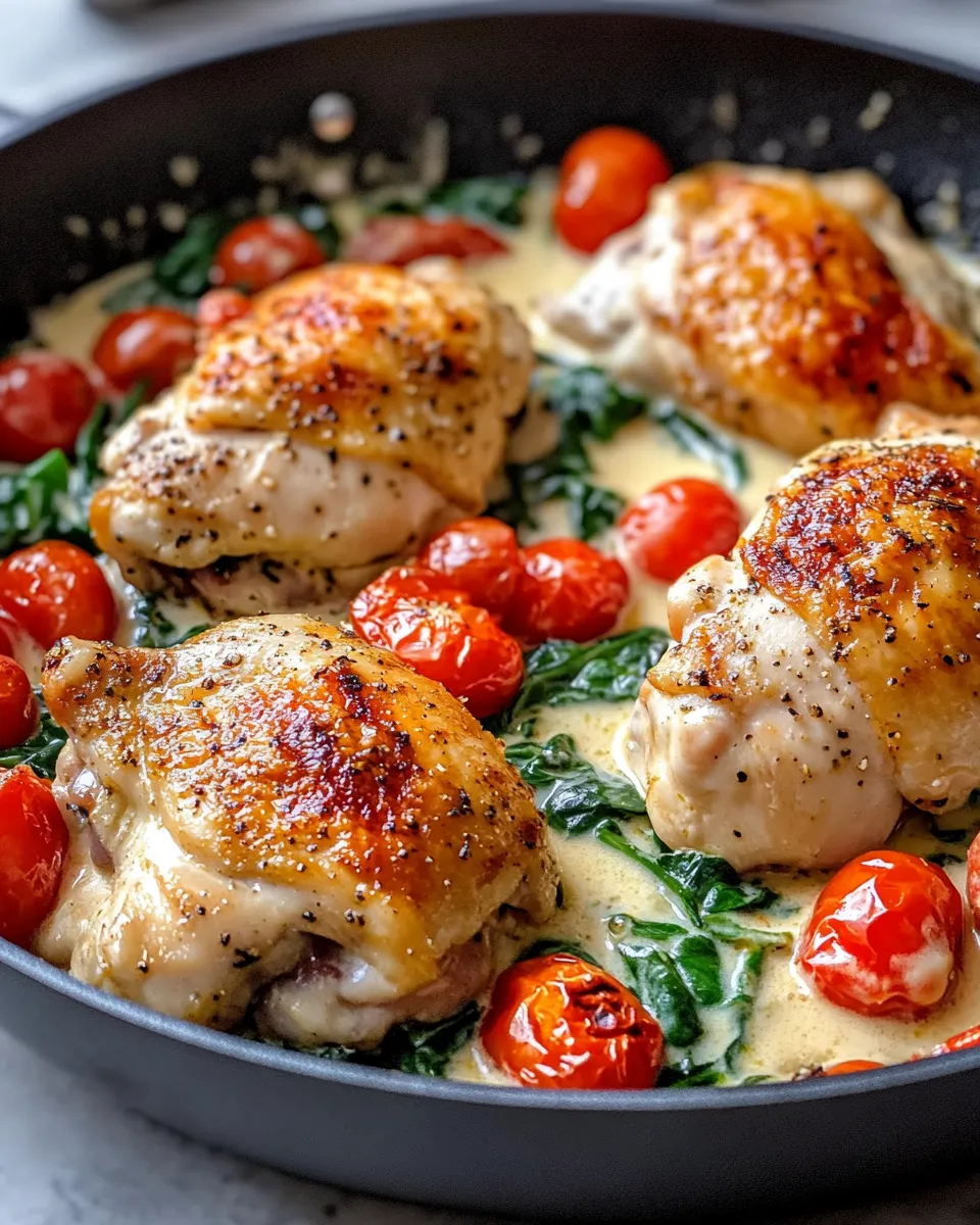 Delicious Creamy Tuscan Chicken Thighs (Skillet) plate image