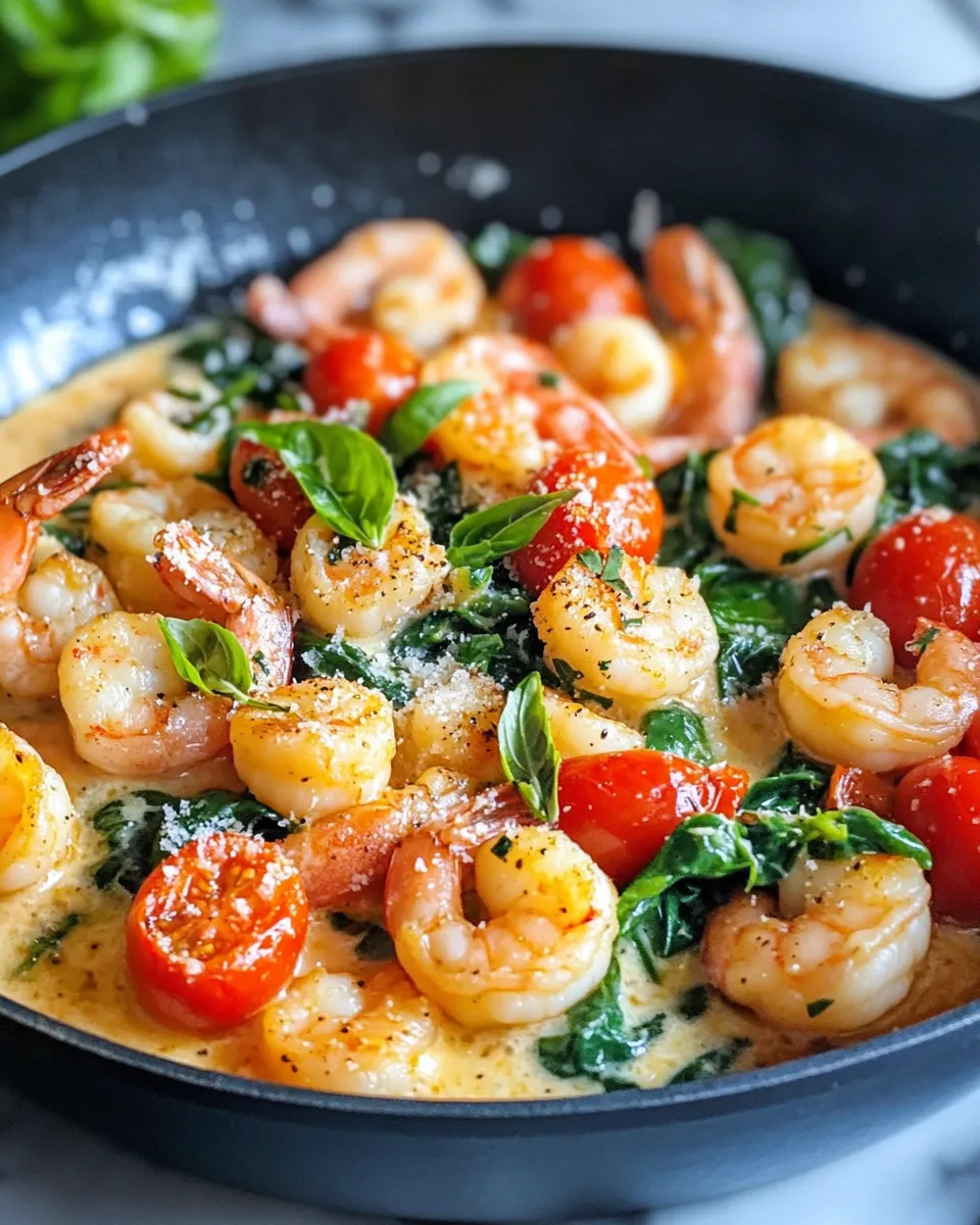 Easy Creamy Tuscan Shrimp Gnocchi (Skillet Dinner) food shot