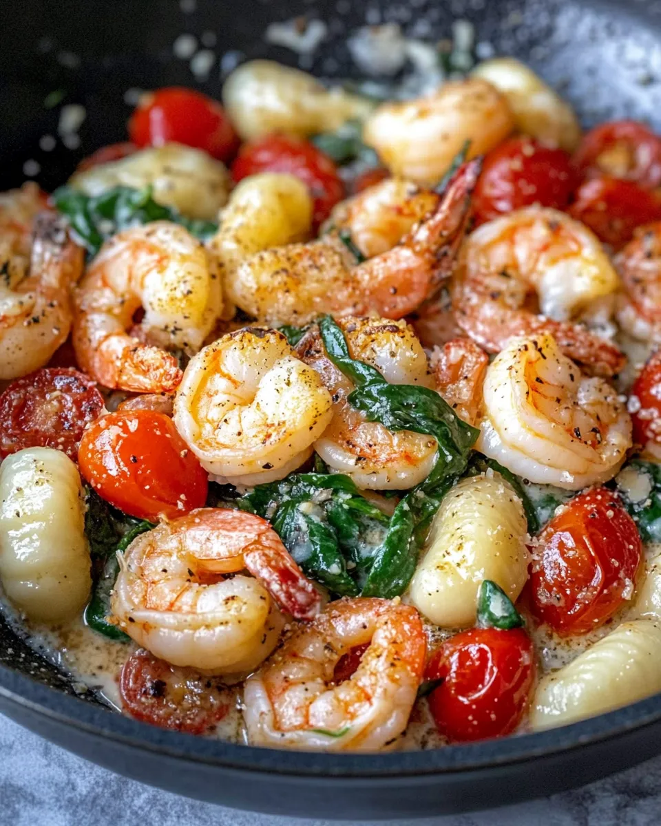 Delicious Creamy Tuscan Shrimp Gnocchi (Skillet Dinner) plate image