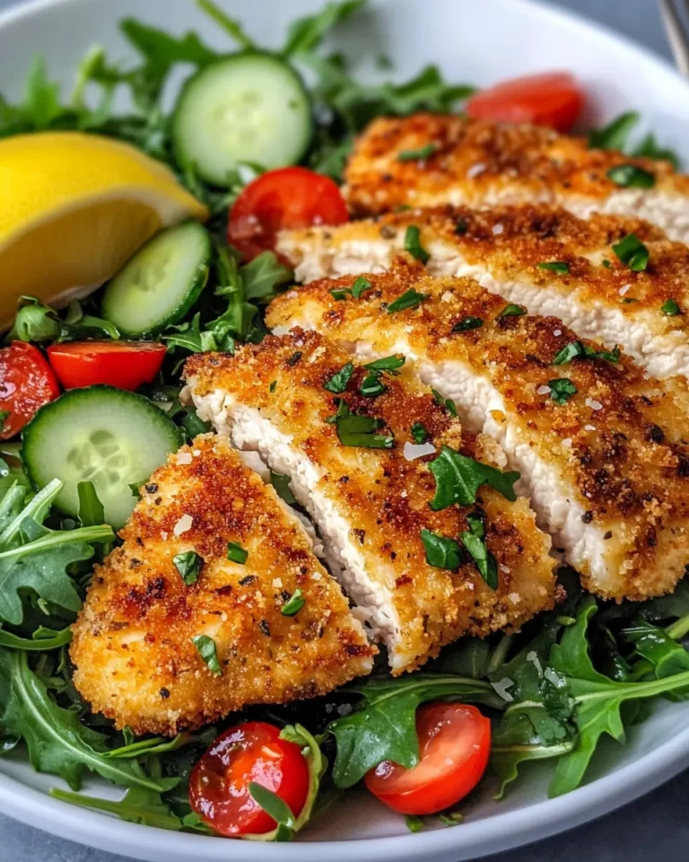 Homemade Crispy Lemon Chicken Cutlets with Arugula Salad photo