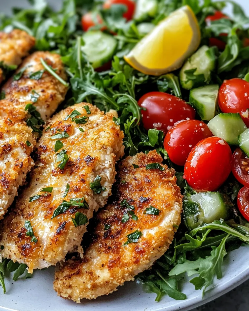 Classic Crispy Lemon Chicken Cutlets with Arugula Salad image