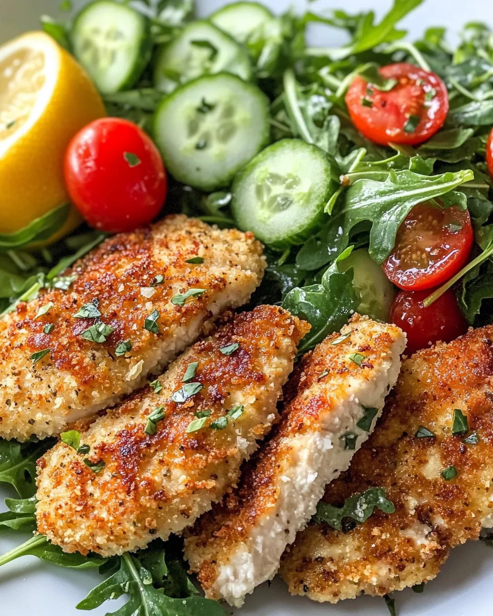Easy Crispy Lemon Chicken Cutlets with Arugula Salad recipe photo