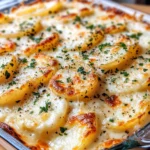 Homemade Crispy Parmesan Scalloped Potatoes with Garlic Cream recipe photo