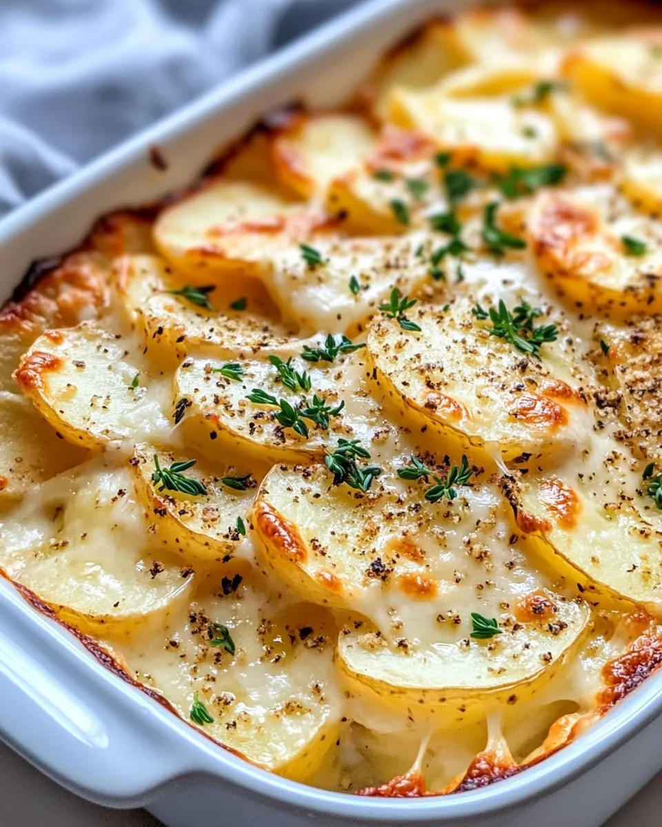 Classic Crispy Parmesan Scalloped Potatoes with Garlic Cream dish photo