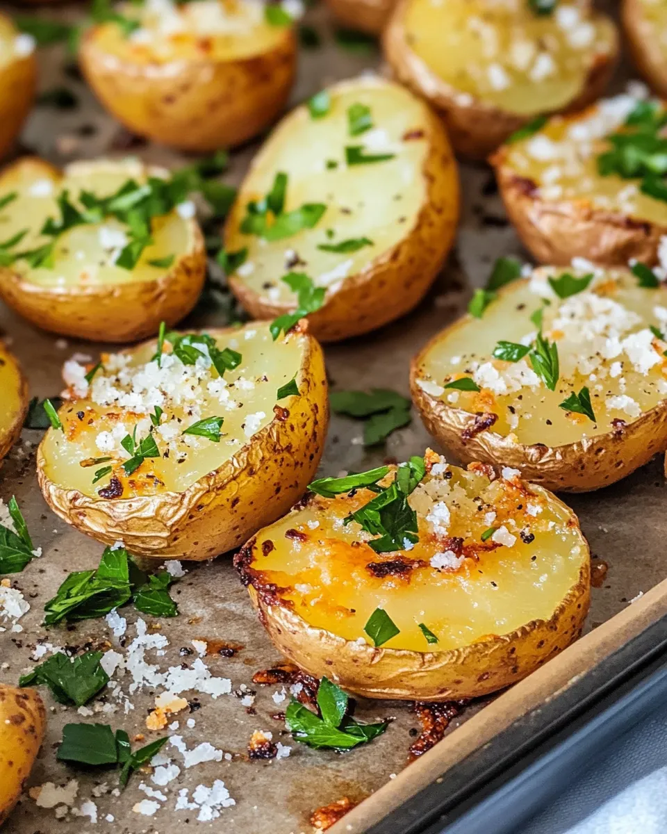 Easy Crispy Smashed Potatoes with Garlic Parmesan food shot