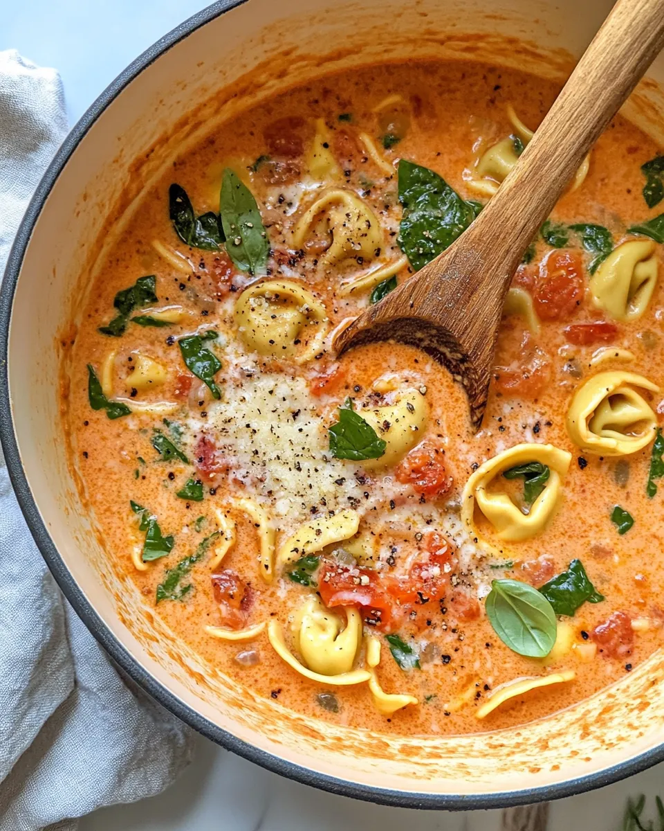 Easy Fire-Roasted Tomato Tortellini Soup (15 Minutes) food shot