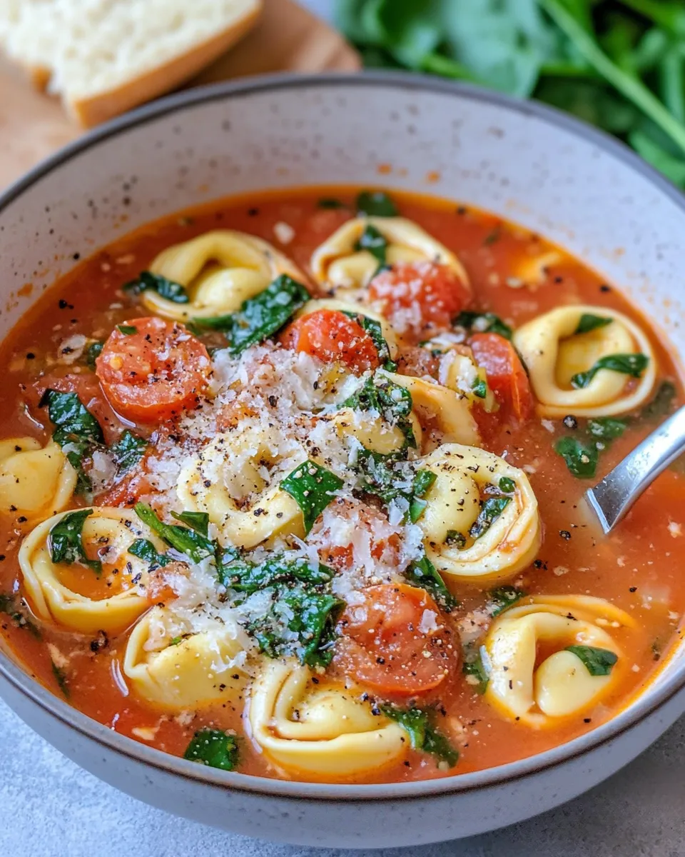 Delicious Fire-Roasted Tomato Tortellini Soup (15 Minutes) plate image